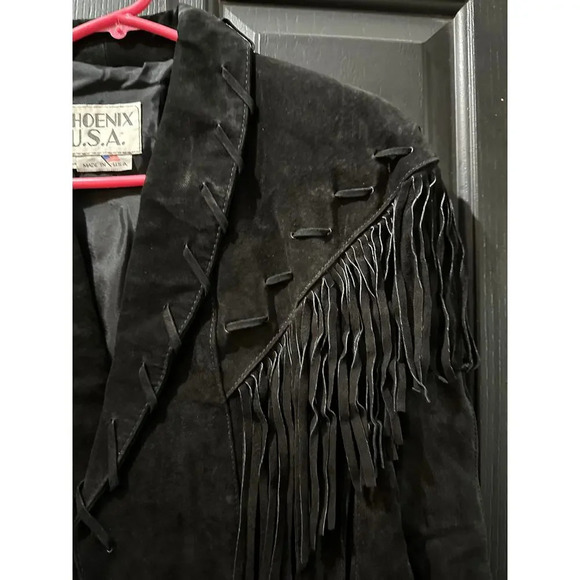 Vintage Phoenix USA Western Style Leather Fringe Crop Jacket Size Large - Picture 4 of 10